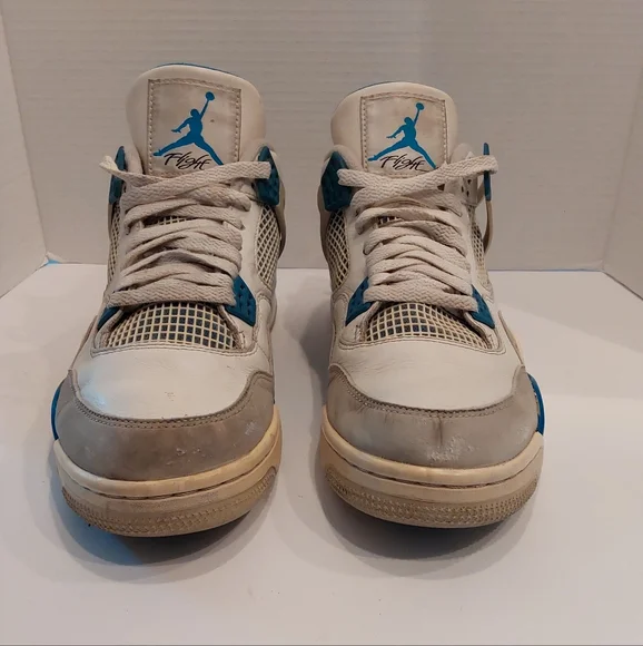 2012 JORDAN 4 RETRO MILITARY BLUE 10M PRE-OWNED HAS FLAWS SEE PICS - Picture 2 of 10